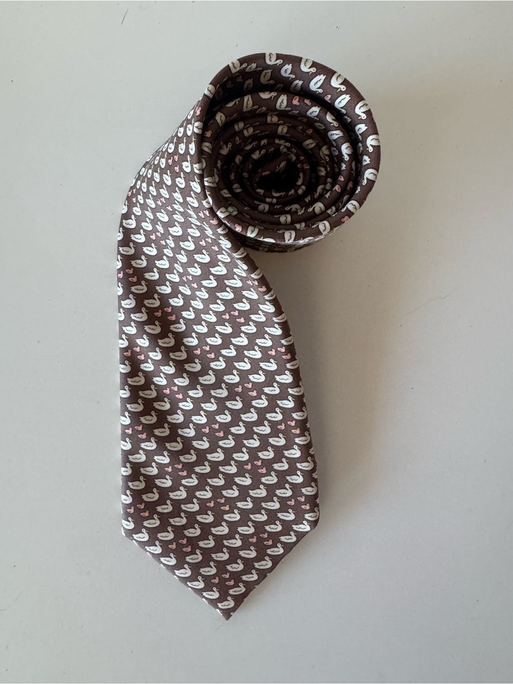 Hermes Men's Brown Duck Patterned Silk Tie